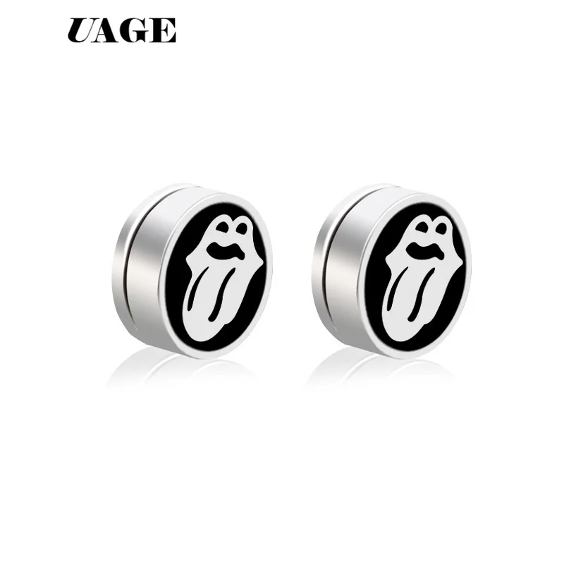 UAGE  Mens Earring Set Stainless Steel Circle Magnetic Clip Stud Earrings Magnet Fake Plugs No Piercing Clip On Unisex Jewelry