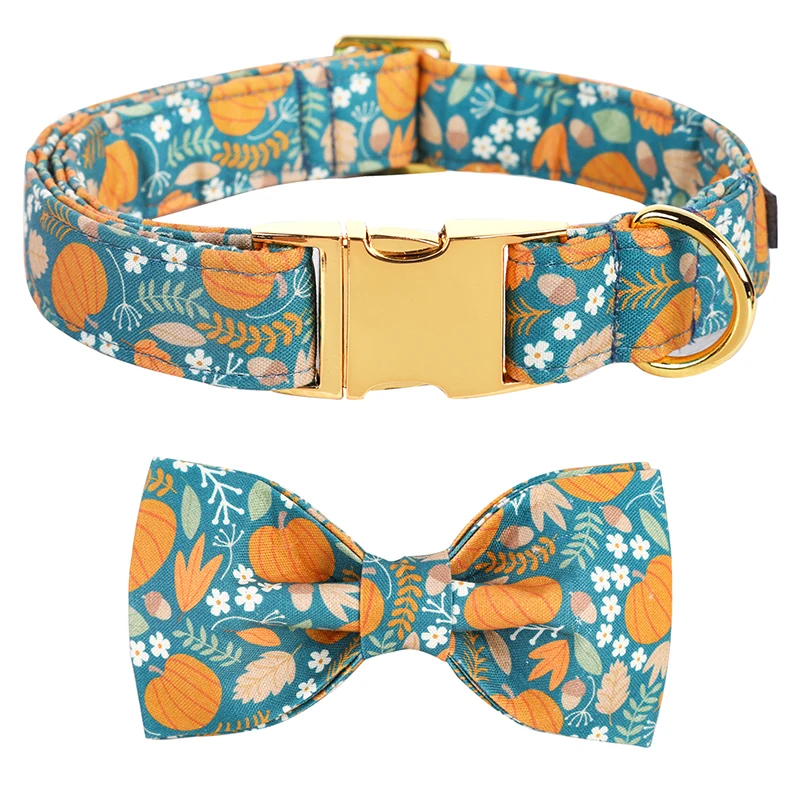 Personlized Fall Pumpkim Dog Collar with Bow Orange Puppy Collar Flower Dog Collar Large Medium Small Dog