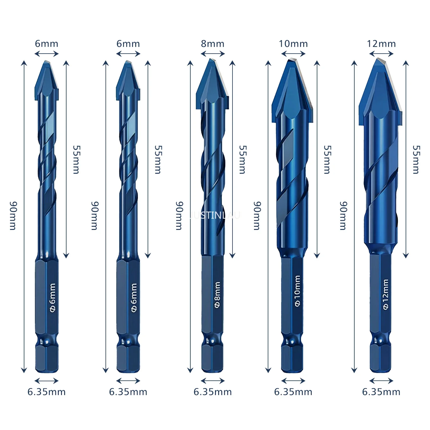 JUSTINLAU High Hardness Eccentric Drill Precision Drilling 6/8/10/12mm Glass Tile Ceramic Punching Rock Slab Triangle Drill bit