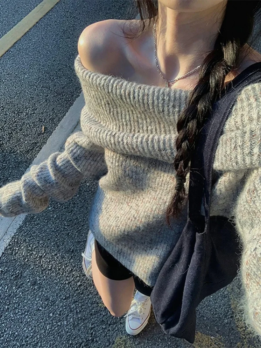 

oulder Bared Pure Desire Sweater Women's Autumn Winter 2024 New Design Lazy Sle High End oulder Bared Top Korean Versio...