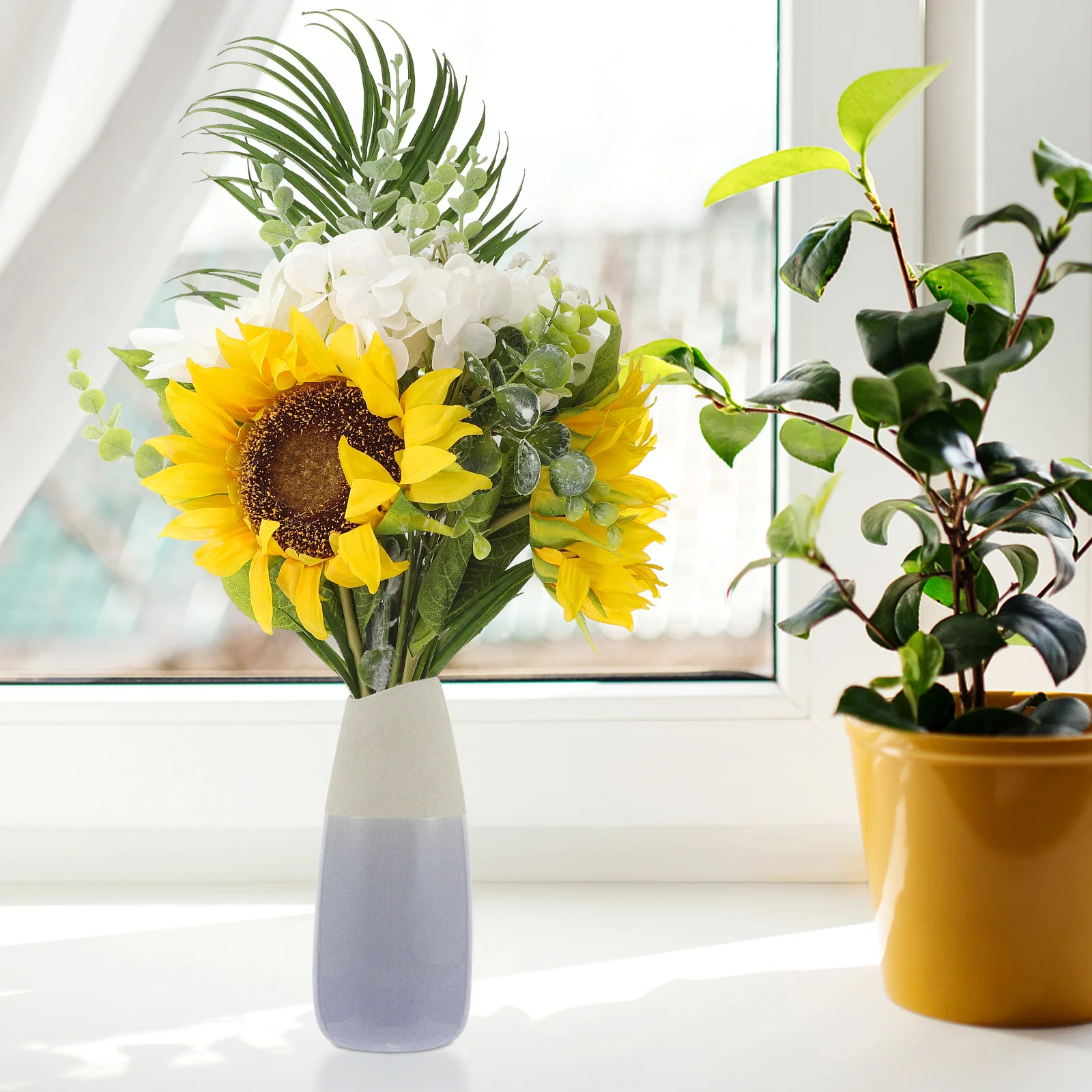 زهور عباد الشمس الاصطناعية تشكيلة زهور صناعية واقعية لباقة الزفاف العروس تحمل الزهور شريط المنزل المزخرف