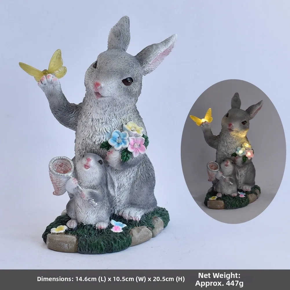 As Shown In The Picture Solar Bunny Statue Charming Solar Garden Statue GRS Certified Recycled UV Proof Coating