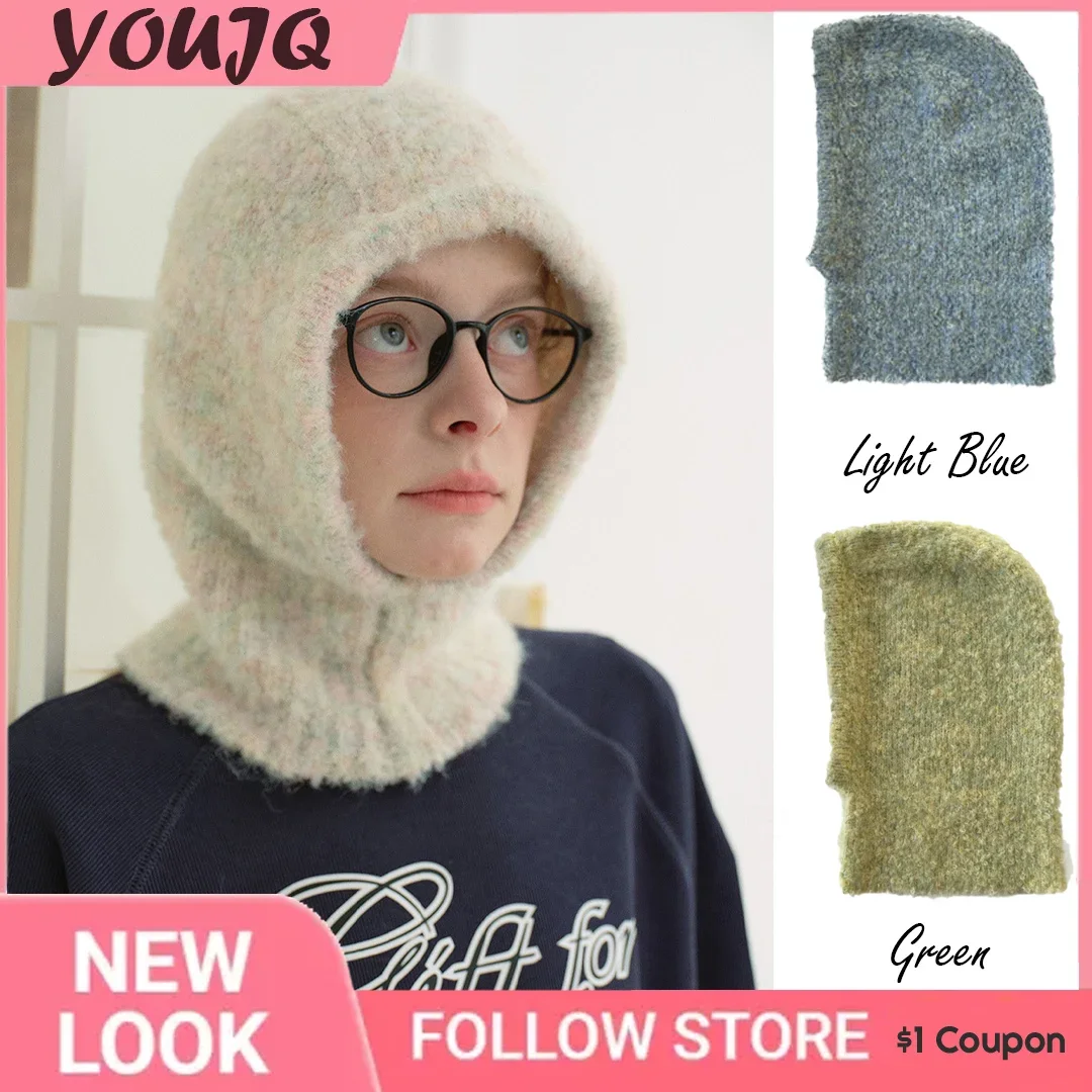 Y2K Wool Winter Women Balaclava Hats for Girls Women Knitted Hooded Caps Outdoor Warm One-Piece Neck Collar Beanies Gorra Hombre