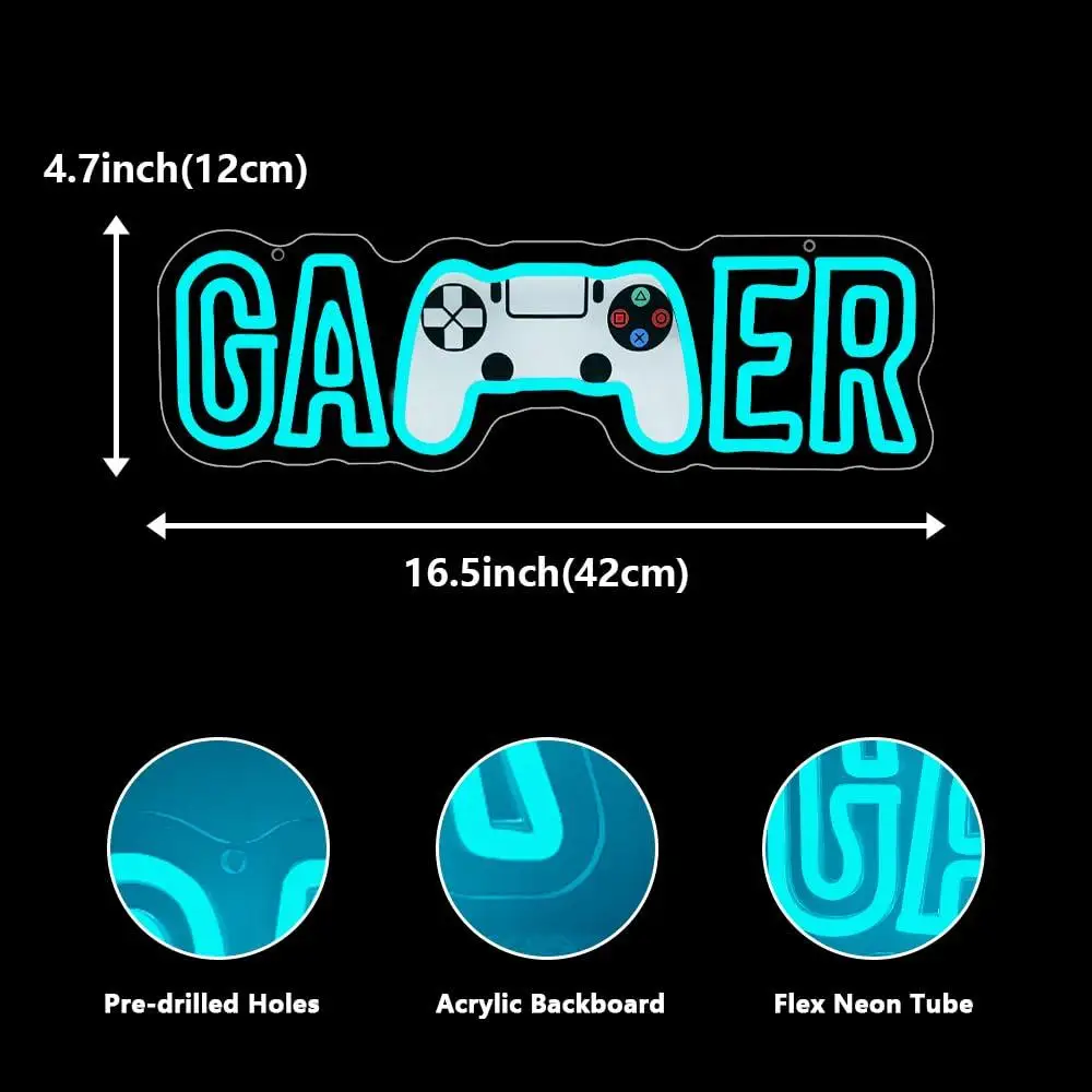 Gamer Neon Sign Gaming Dimmable Neon Sign for Gamer Room Decor Bedroom Wall Decor Party Decorations Teen Boy Gifts USB Powered
