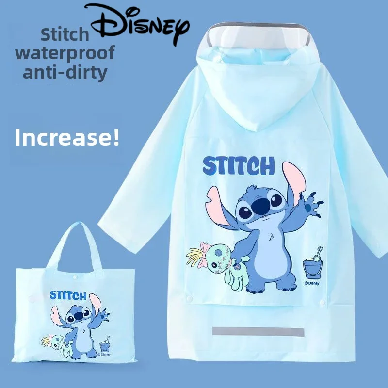

Дождевик Disney Lotso Stitch с милым мультяшным узором для школьников, водонепроницаемый грязеотталкивающий модный легкий плащ с большими полями