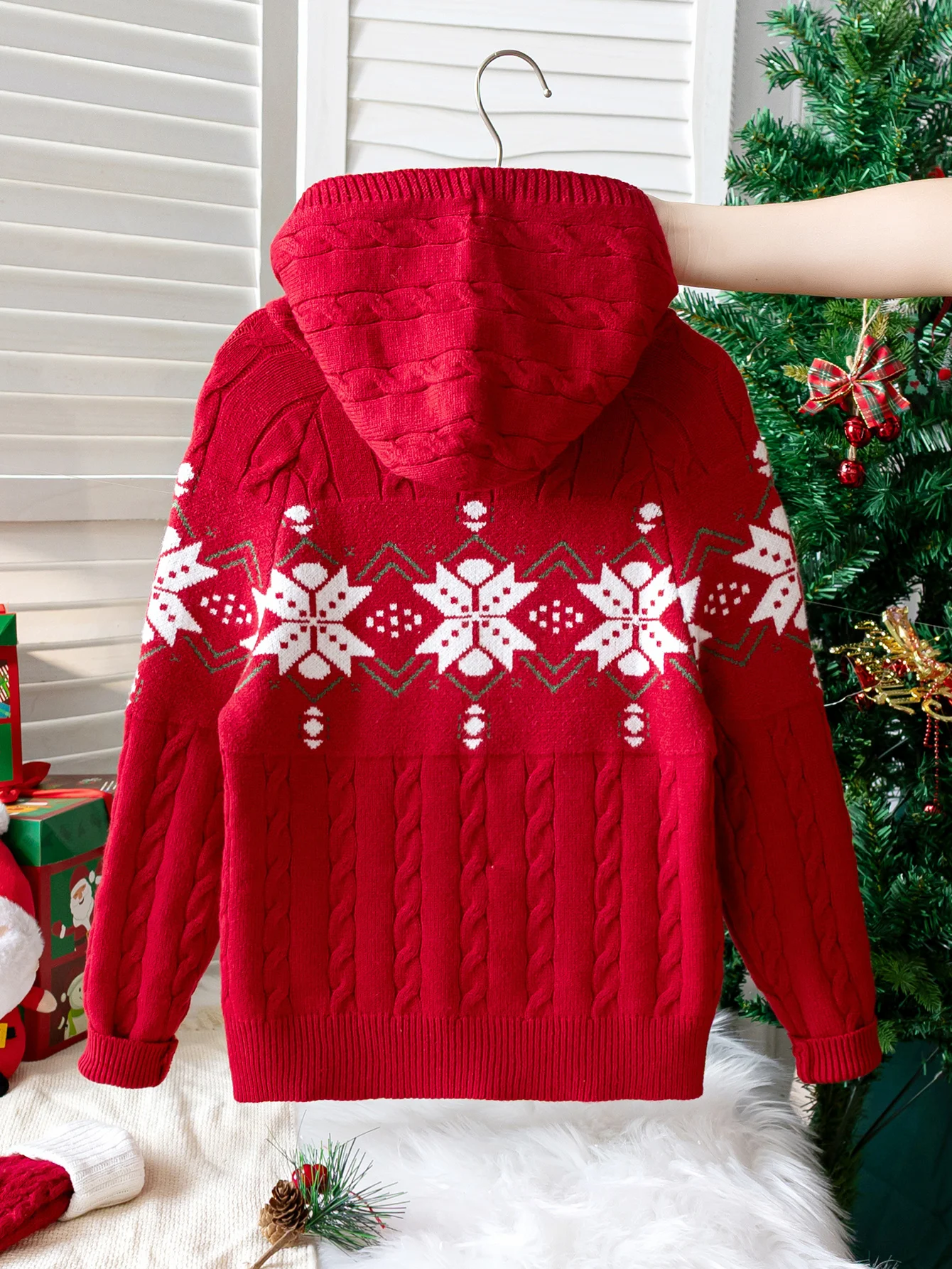 Girls' college style sweater geometric pattern Fried Dough Twists hooded knitting cardigan long sleeve suitable for daily school