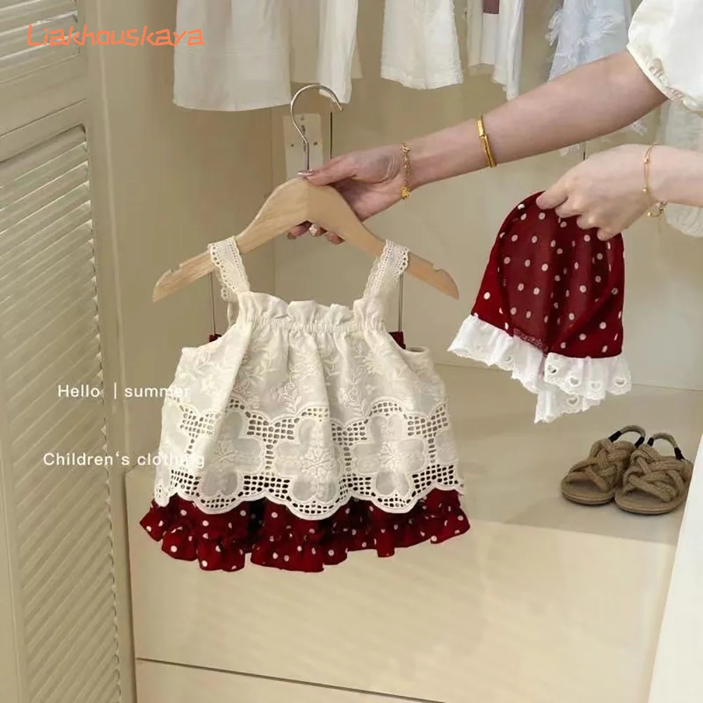 2025 New Summer Korean Style Toddler Girls Clothing Sets Fashion Cute Halter Tops + Skirt Pants With Hat 3PCS Baby Girls Outfits