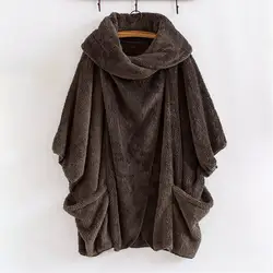 2023 Winter Warm Thick Batwing Sleeves Horn Buckle Loose Cloak Poncho Capes Women Shopping Coat