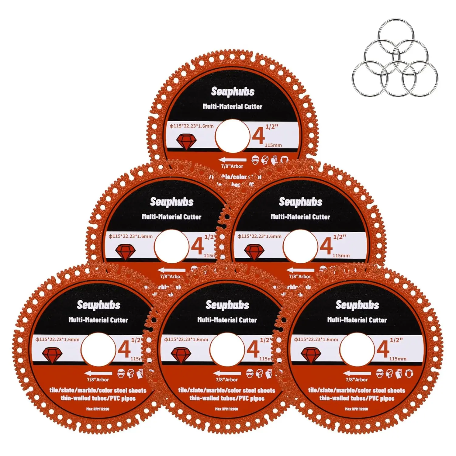 

4-1/2" Indestructible Diamond Cutting Wheel, 7/8" Arbor, 6 Pack for Tile, Marble, Metal & PVC