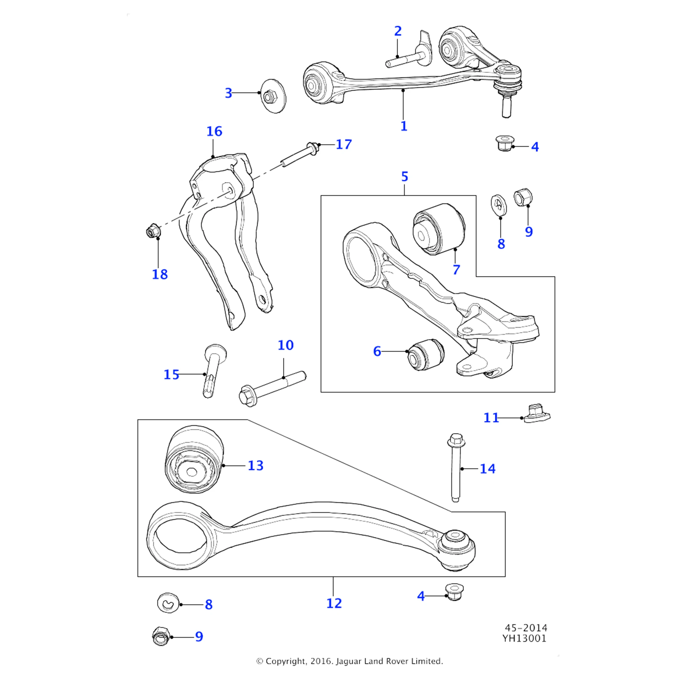 ด้านหน้าแขนควบคุมสําหรับ Jaguar XJ XJL X351 C2D49933 C2D6343 AW933C256AD AW93-3C256-AE AW933C256AF