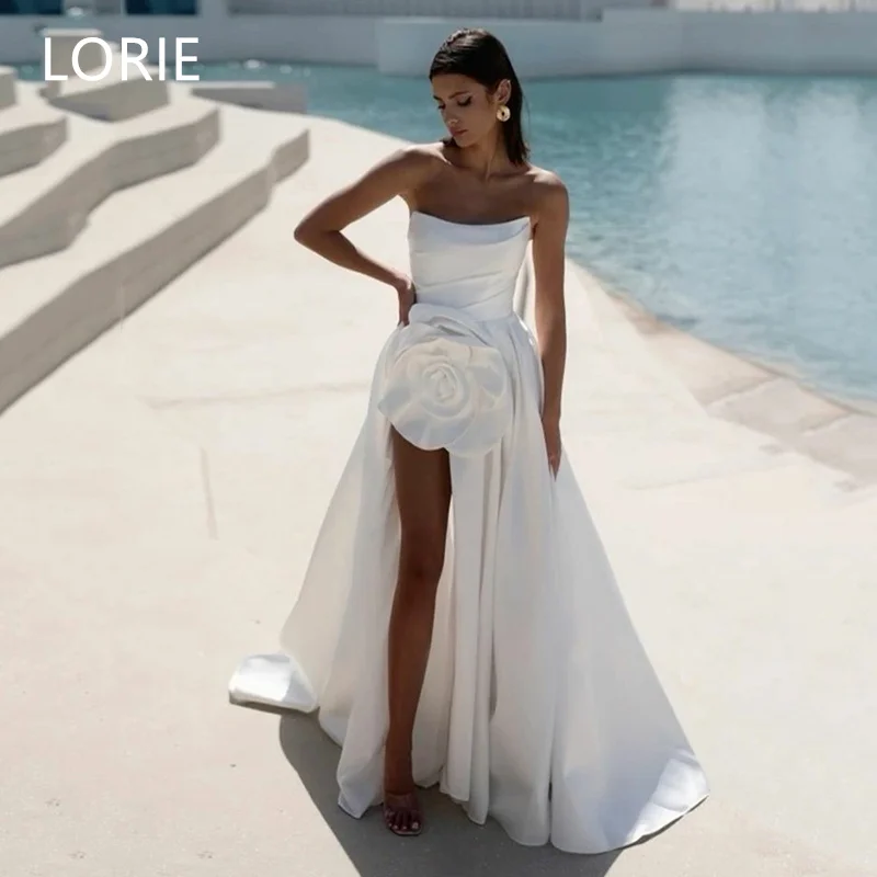 

LORIE атласные свадебные платья трапециевидной формы с цветочной аппликацией и разрезом по бокам, свадебное платье принцессы в форме сердца, свадебные платья по индивидуальному заказу, 2025 г.