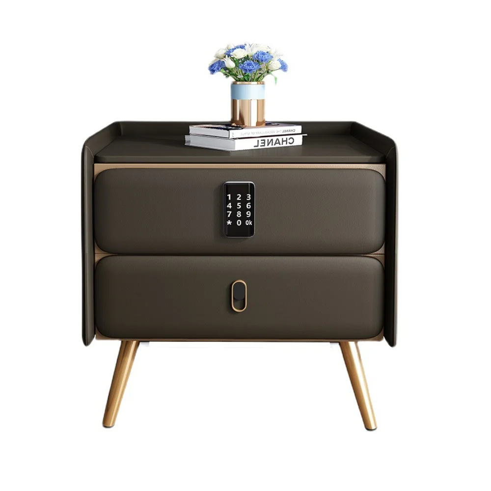 Modern Deluxe Smart Bedside Table USB Charging Port Password Lock with Sensor Light Bedside Table Drawer Cabinet