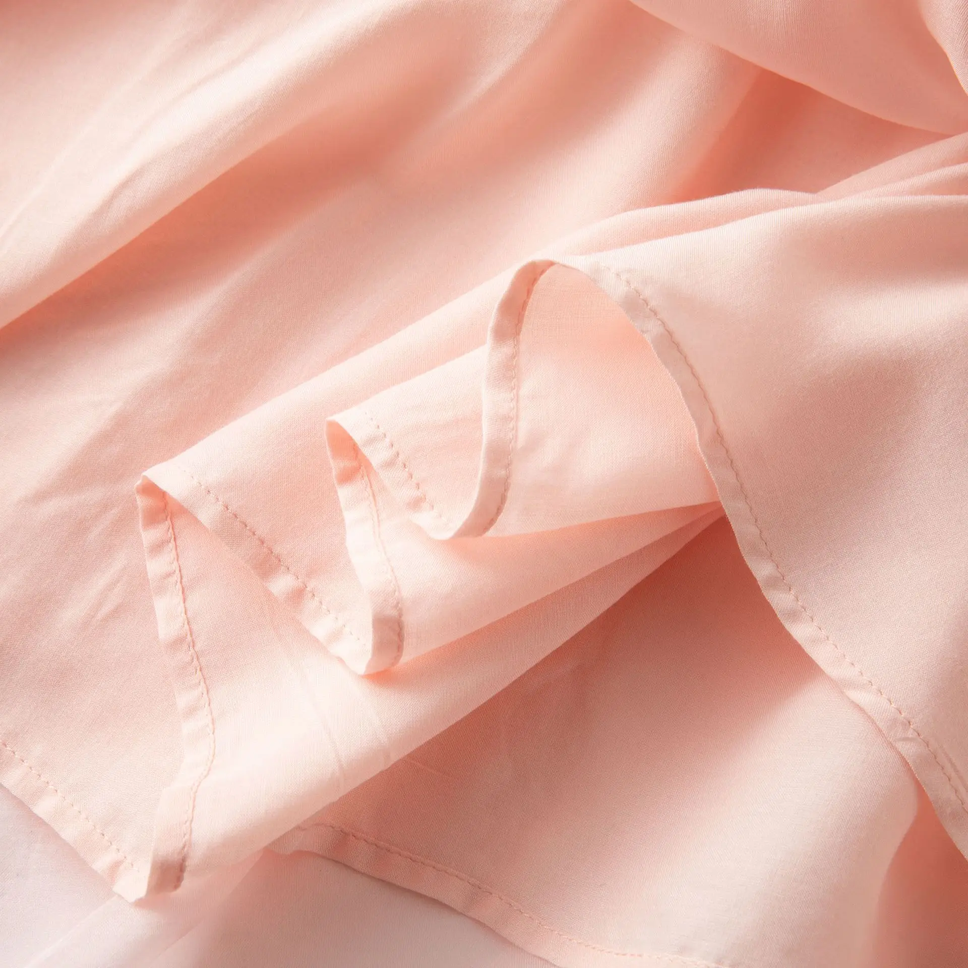 Birdsky, 1PC Women dress chest pleats O neck lantern sleeves 100% real mulberry silk georgette solid Pink, S-1052