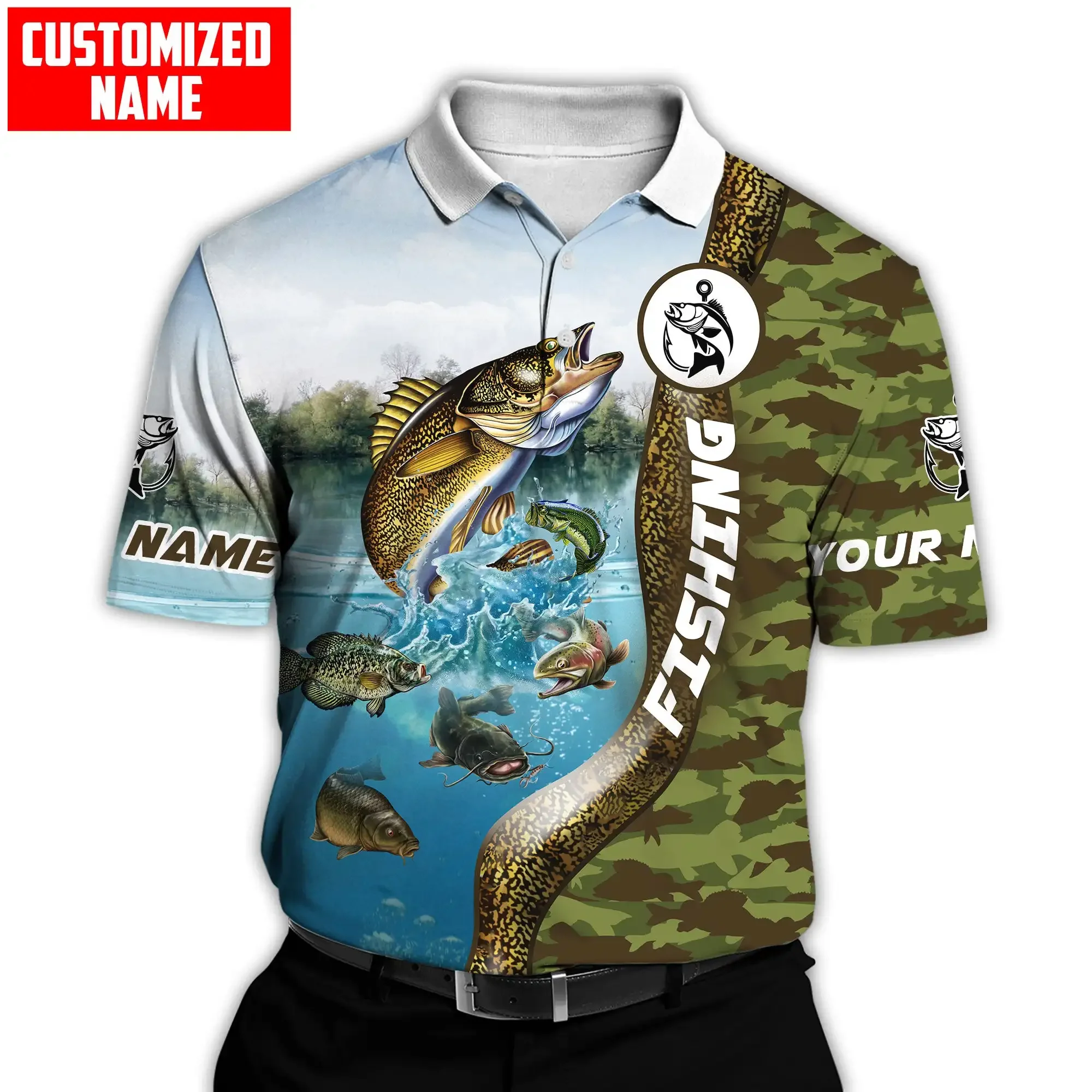 PLstar Cosmos Personalized Name Walleye Fishing 3D All Over Printed Men's Polo Shirts Casual lapel short sleeve shirt PLP03