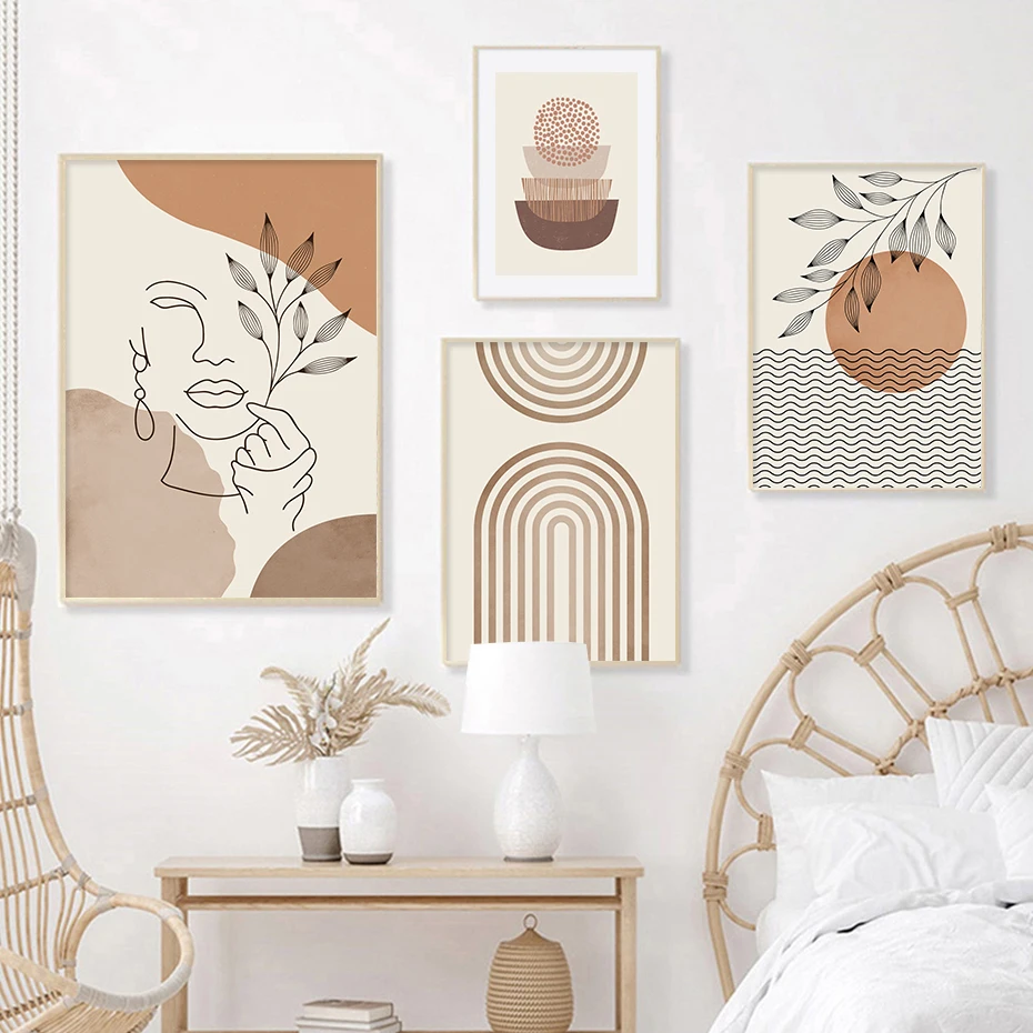 Affiches abstraites de feuilles d\'arc-en-ciel beiges de Boho, peinture de toile, art de mur, image d\'impression, salon, décoration intérieure à la