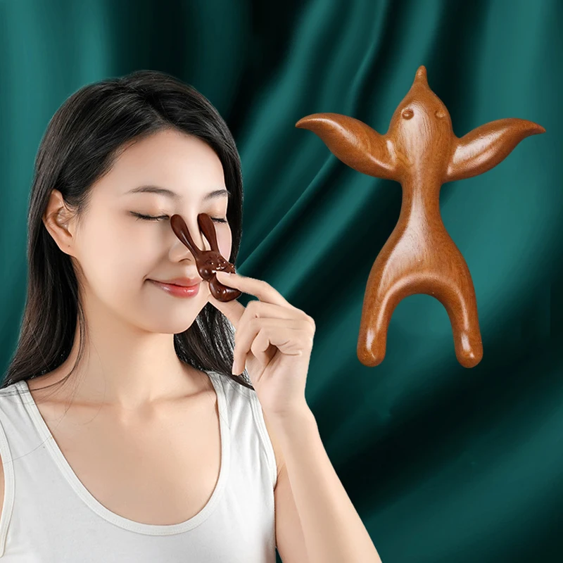 Peine de masaje de sándalo con forma de conejo elfo, herramienta de masaje antiestática para la pérdida de cabello, cabeza, nariz, ojos, hombros, cuello