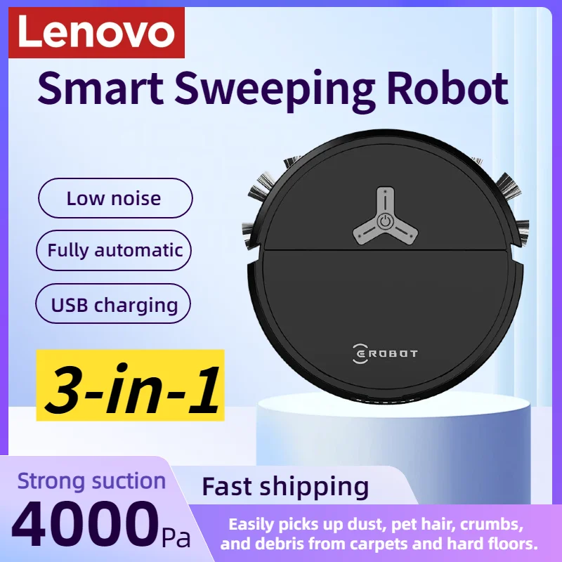 Lenovo 3 in 1 Smart Sweeping Robot Aspirateur Staubsauger Robot Vacuum Cleaner 4000Pa Carpet Hard Floor Home Cleaning Appliances