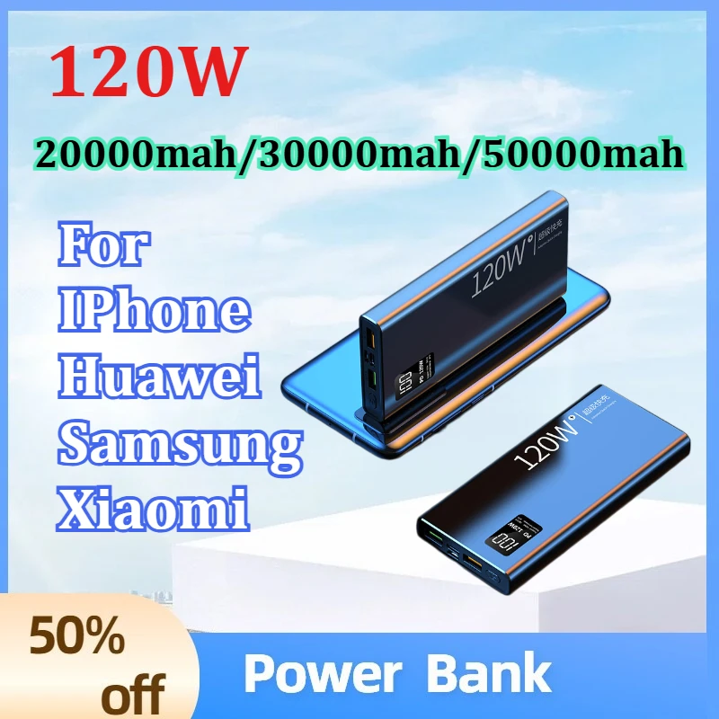 

20000mah/30000mah/50000mah Power Bank 120W Super Fast Charging Powerbank for IPhone Huawei Samsung Xiaomi