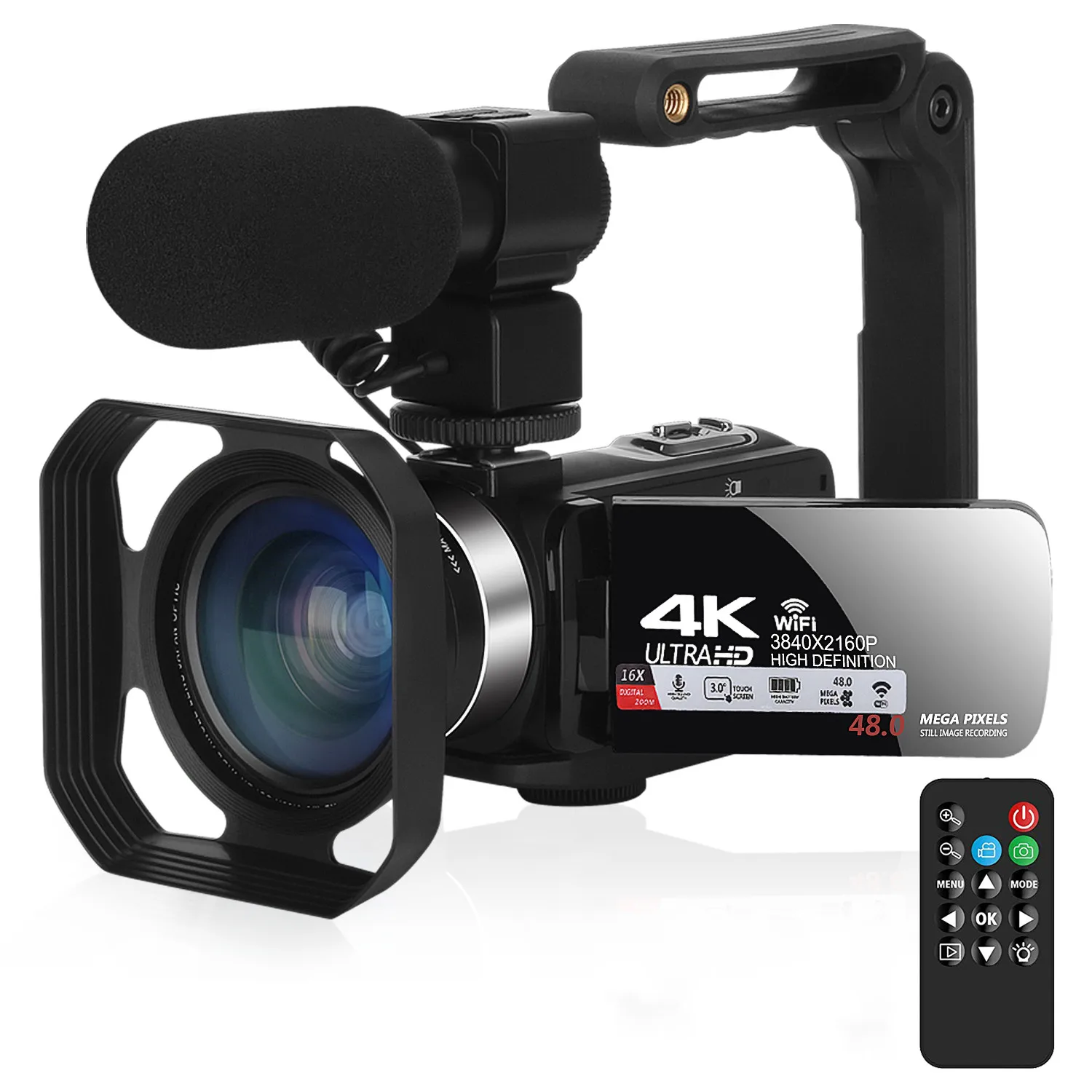 

Digital Video Camera 4K Camcorder Fill Light Vlogging Kit for YouTube Streaming with WiFi 18X Zoom Photography Digital Camera