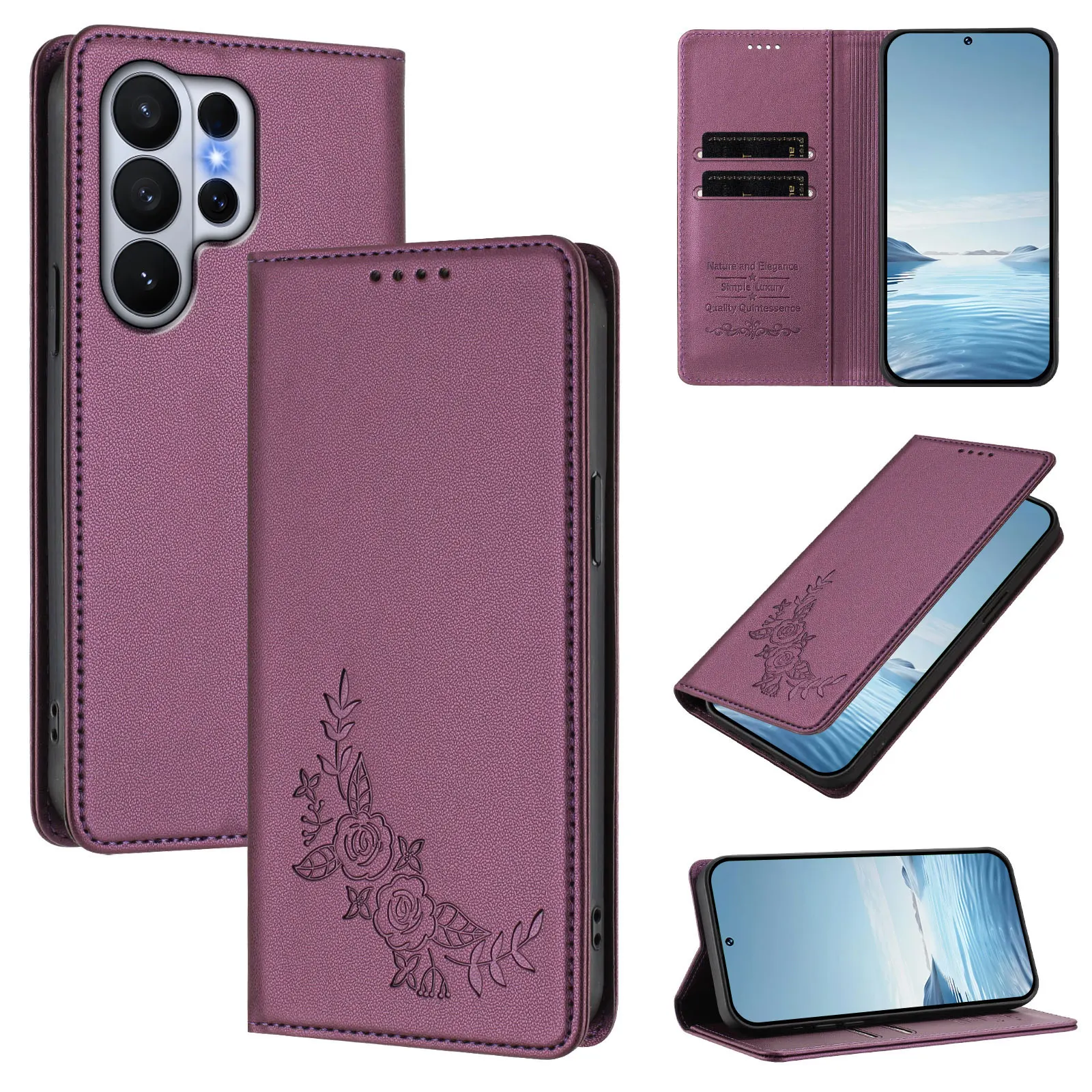 Fashion Magnetic Peony pressed flower Leather Phone Case For Samsung S26 Ultra S25 S24 Plus S23 S22 A17 A07 Shockproof Cocer