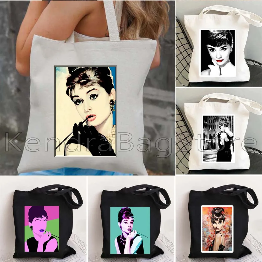 

Retro AUDREY HEPBURN Vintage 1974 Breakfast Print Fan Cute Gifts Women Girl Shopping Canvas Tote Bag Shopper Shoulder Handbag