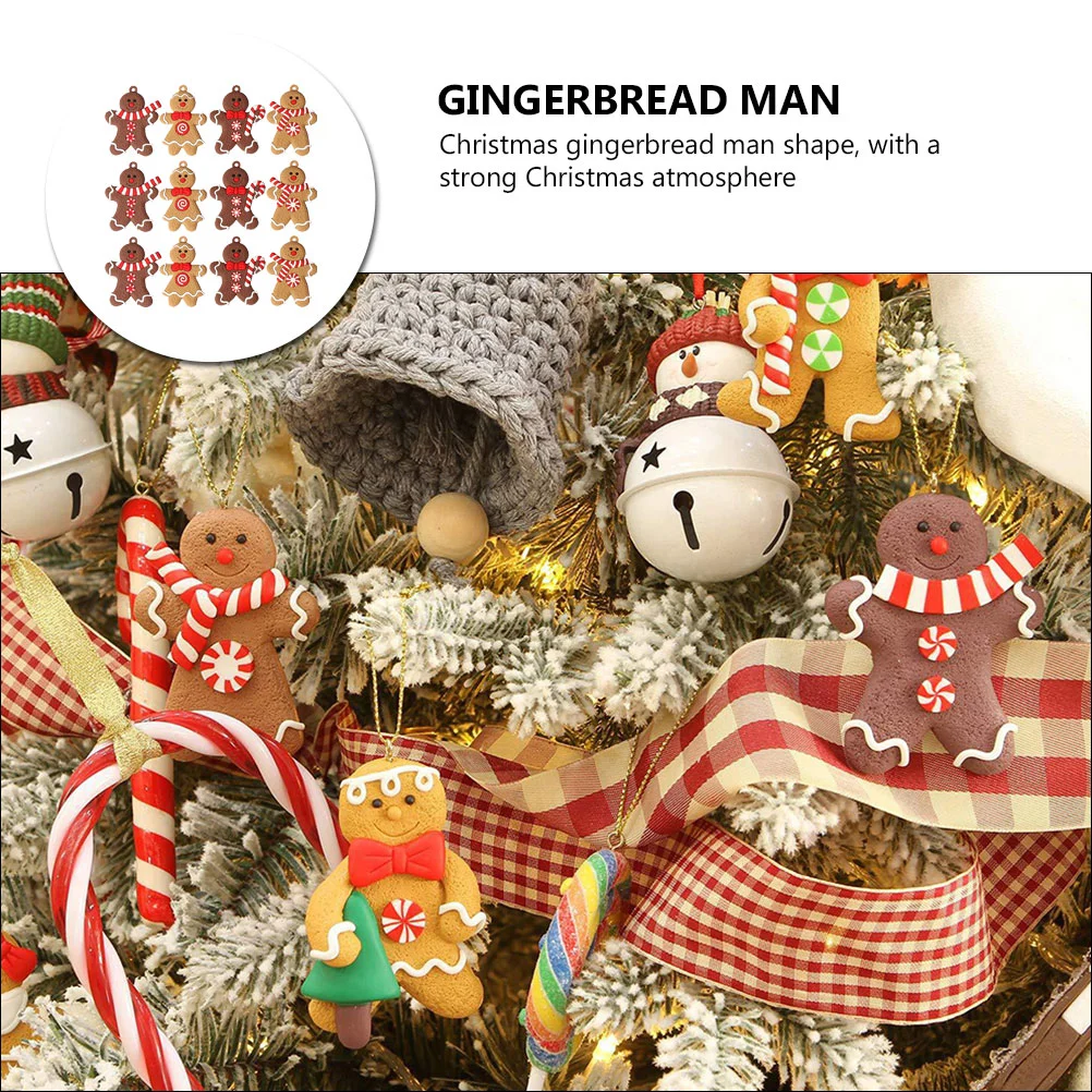 12 Pcs Christmas Gingerbread Man Hanging Xmas Pendants Accessories Ornaments Supplies Creative Tree Adorable Window Decorations