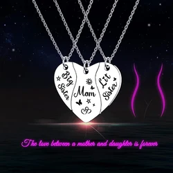 3 PCS Heart-shaped Matching Mom Daughter Sisters Necklace Set Stainless Steel Butterfly Sun Star Necklace