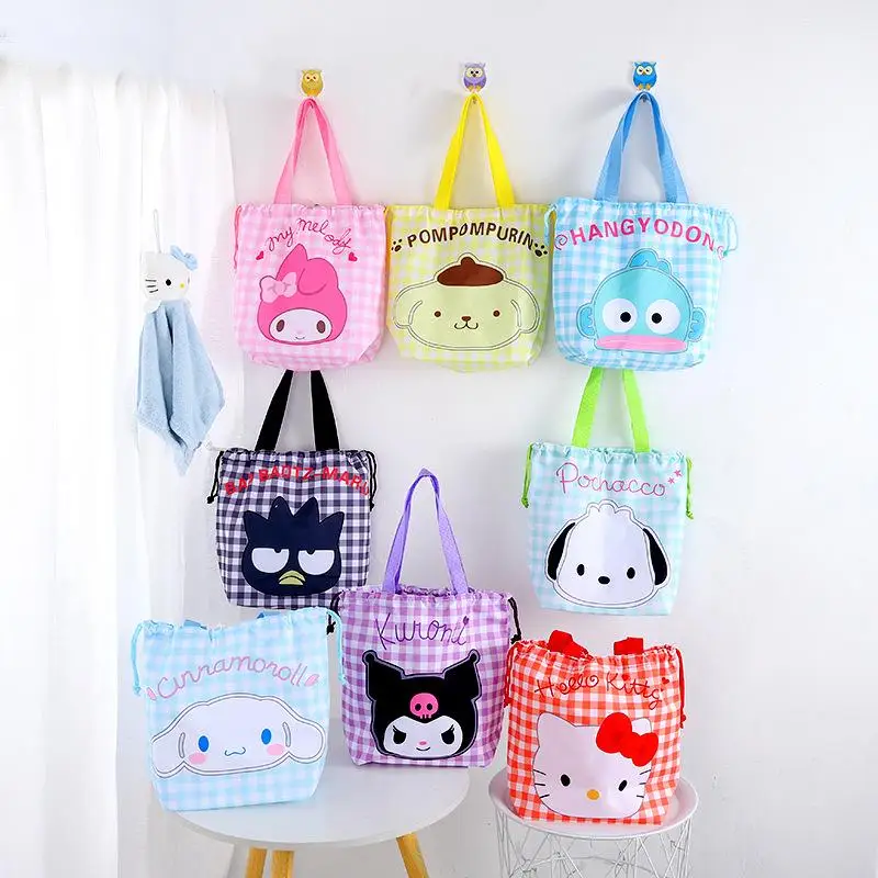 Kawaii Cute Sanrio Hellokitty Mymelody Bad Badtz Maru Hangyodon Bag Drawstring Drawstring Tote Bag Lunch Box Bag Gift For Girls