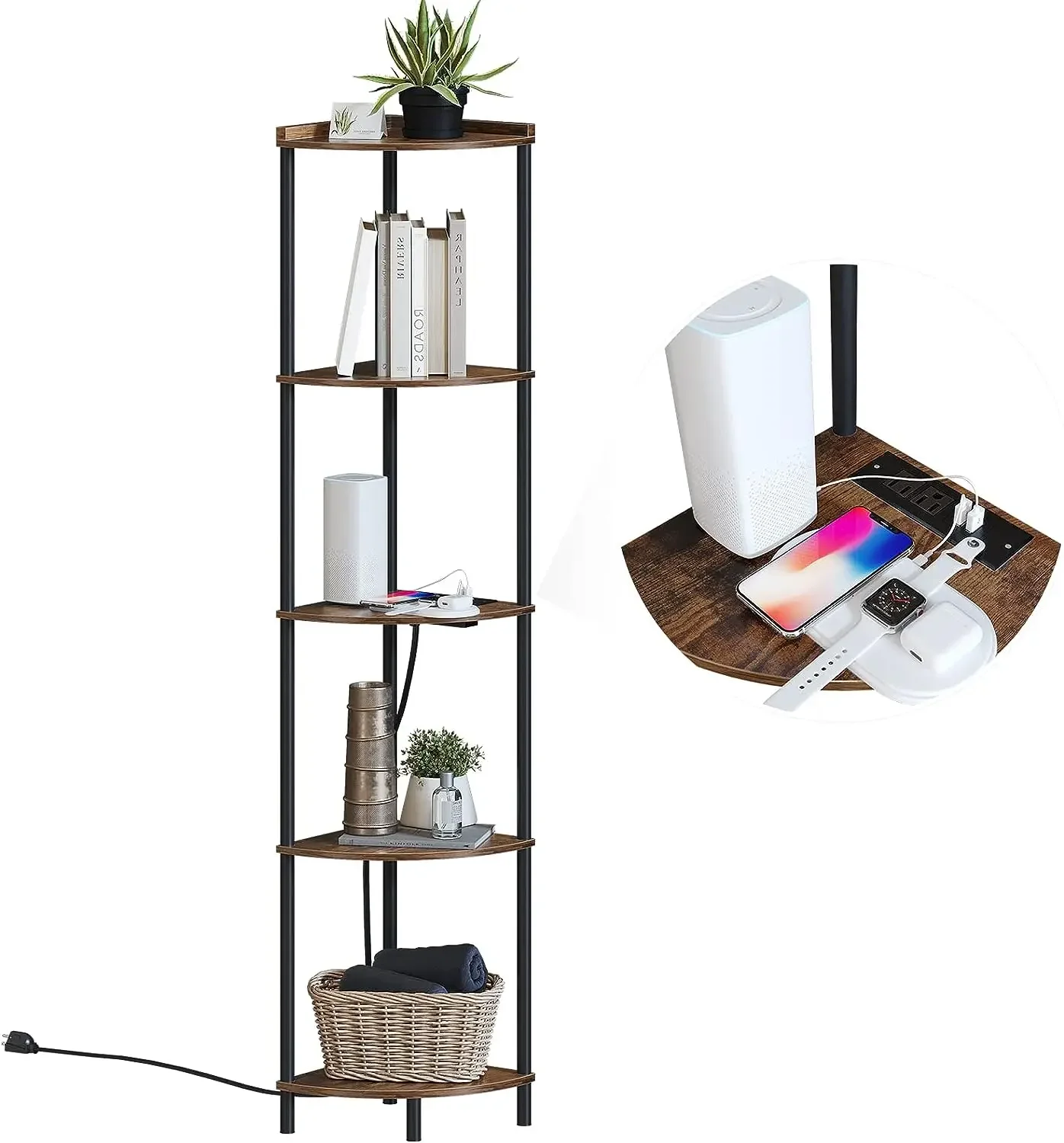 

5 Tier Corner Shelf Stand,Industrial 65" Corner Shelves Display Shelf for Living Room Decor,Wall Corner Bookshelf