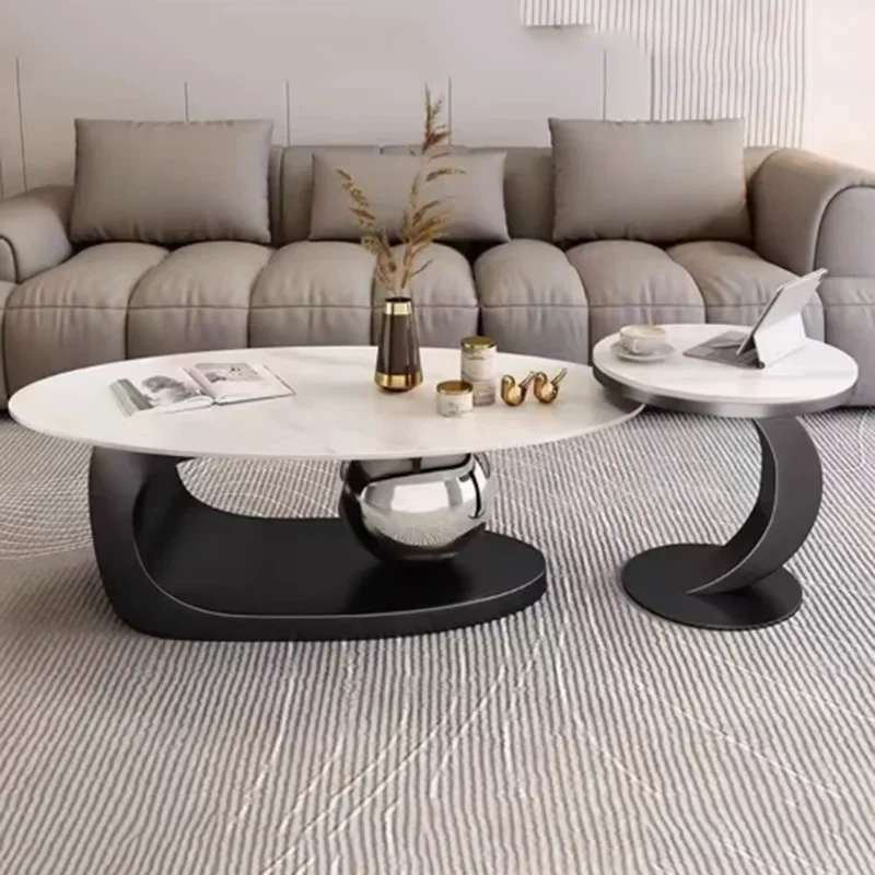 Mesa De centro estética italiana, mesa De centro De lujo De diseño nórdico ovalado dorado, Muebles De Sala únicos De madera modernos, Muebles para el hogar