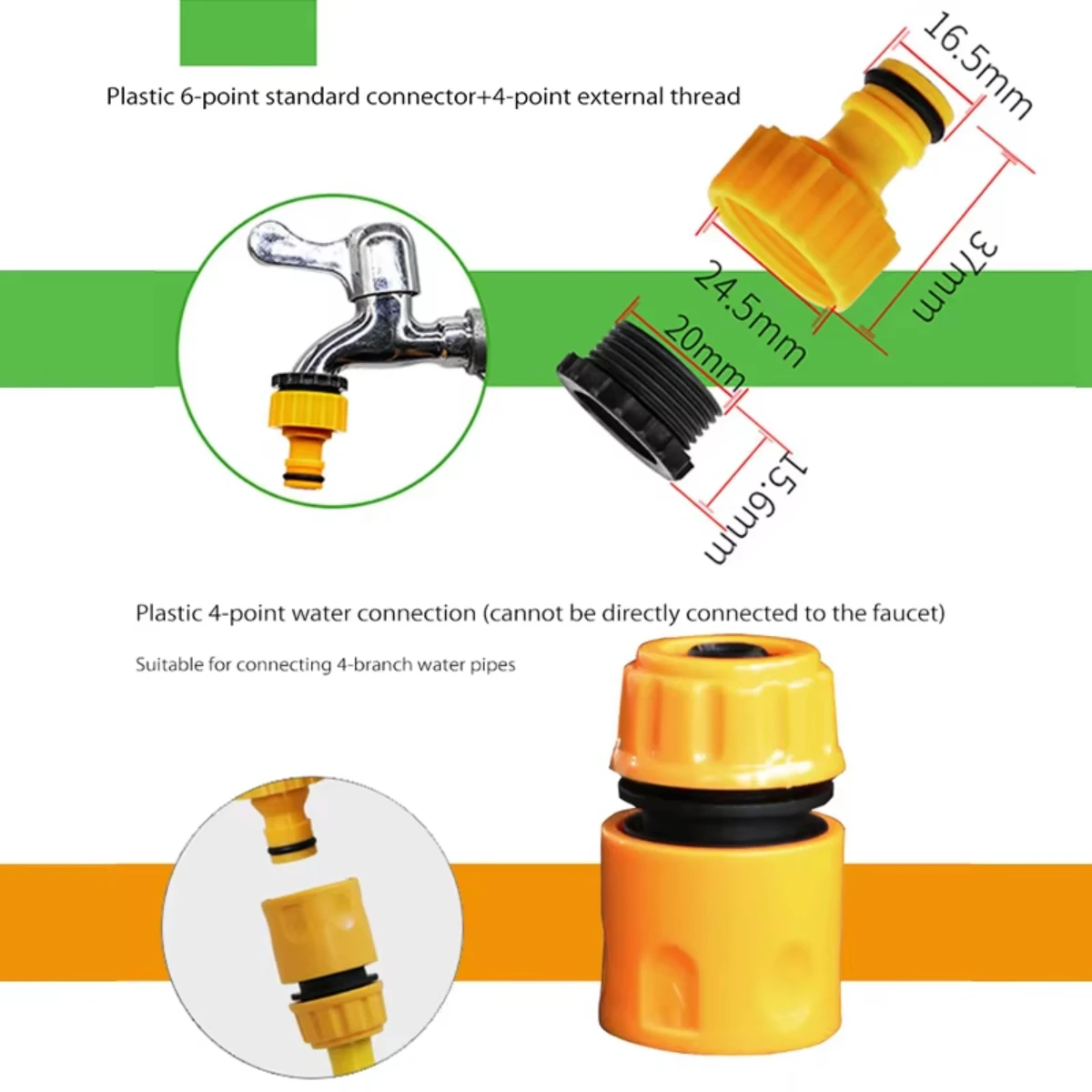 1set Threaded Water Tap Connector Hose Quick Connectors, 3/4 & 1/2 Inch Faucet Adapter for Garden Irrigation