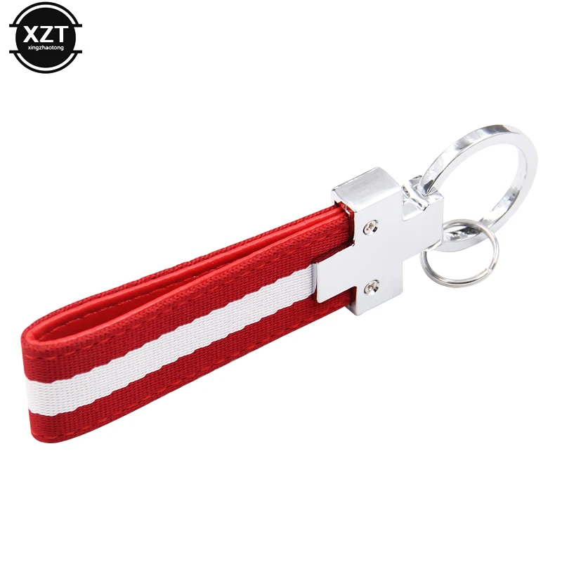 Nylon Leather Belt Keychain Germany Italy France Flag Key Ring Chain Keyring Colorblock Webbing Charm Car Keychains Jewelry