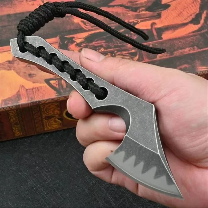 D2 steel integrated keel small axe outdoor camping high hardness self-defense rescue hunting EDC multi-function tool