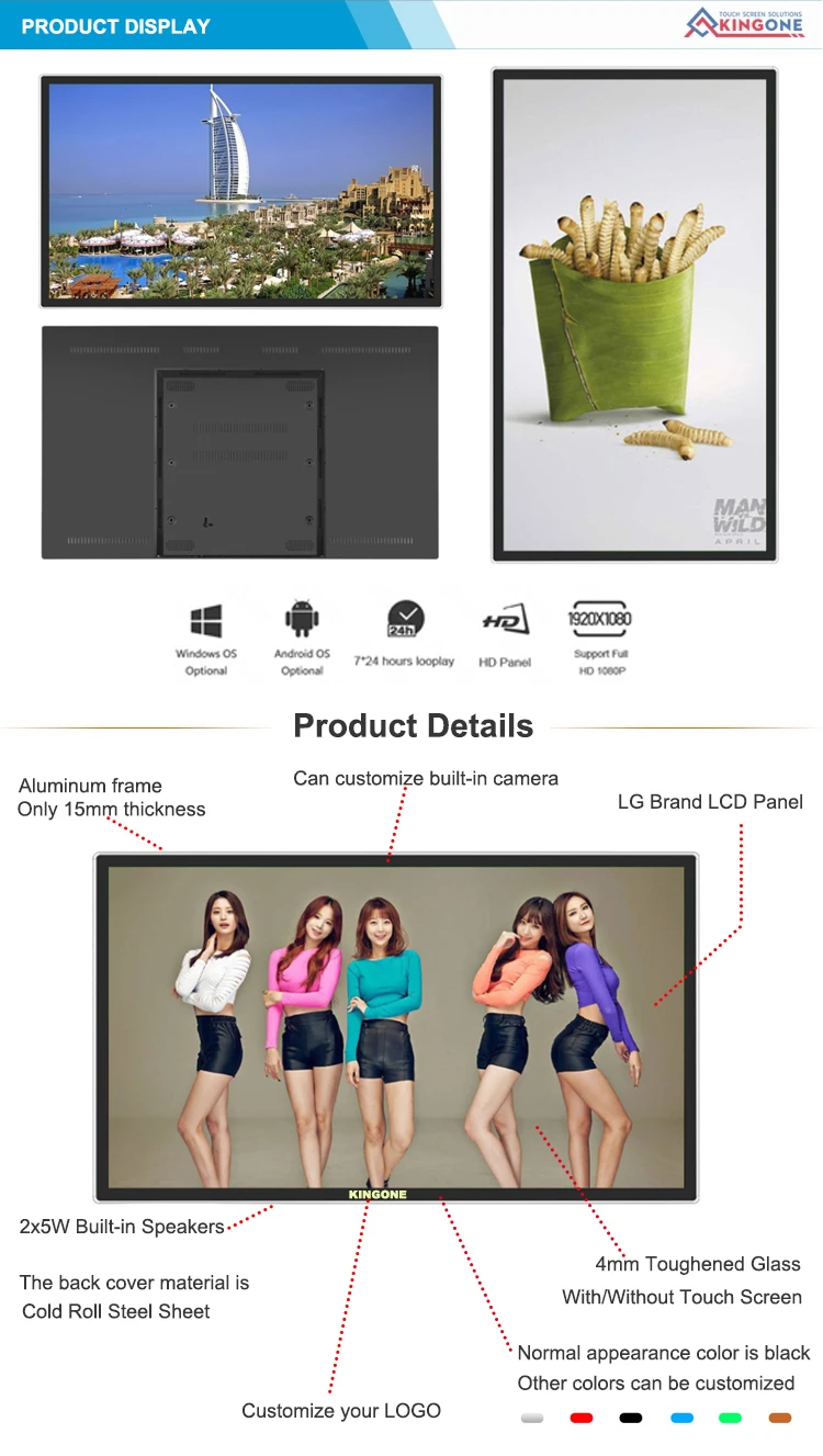 43 Inch Wall Mounted Advertising Players Wifi Monitor TV Digital Signage LCD Display for Shop Restaurant Office Media Player
