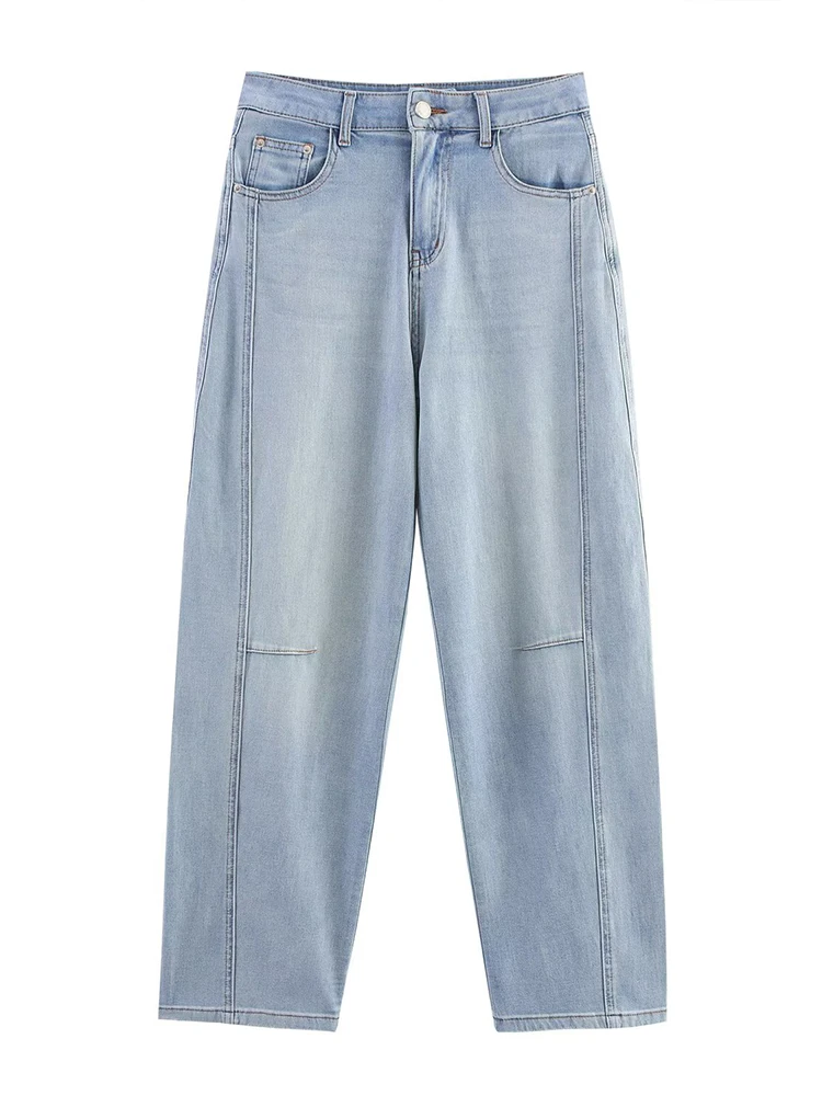 

European style new women's fashion versatile temperament simple solid color casual scimitar pants jeans