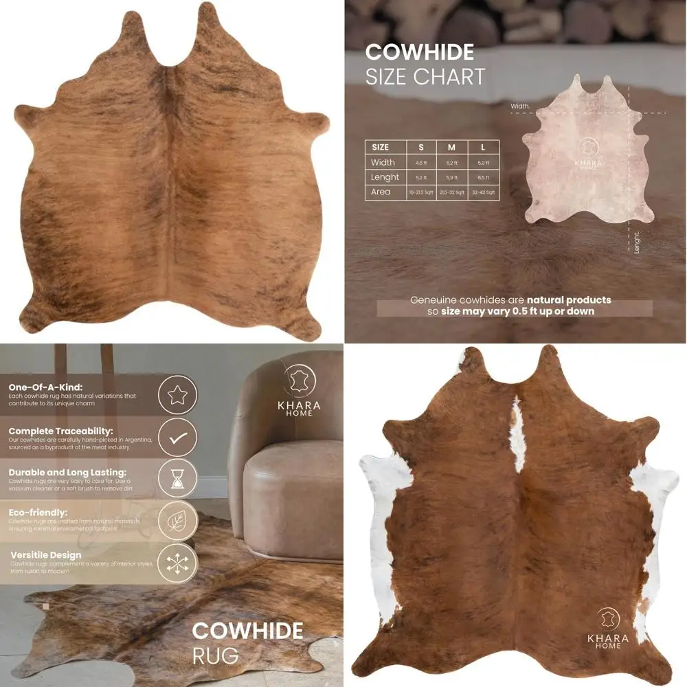 

Genuine Cowhide Rug 4x5 Ft - Brindle Leather Area Rug for Living Room, Cozy, Unique, and Durable