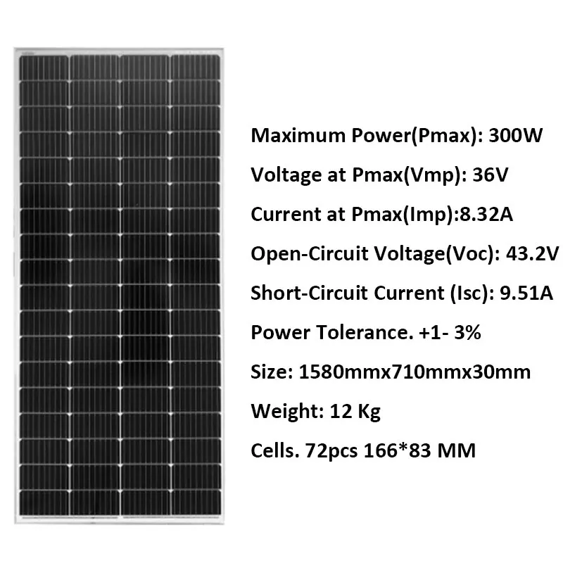 Mono Half Cut Cell Solar Panel 300W 24V 3000W Solar Battery Solar Power Energy System For Home Car Camping Caravan Motorhome RV