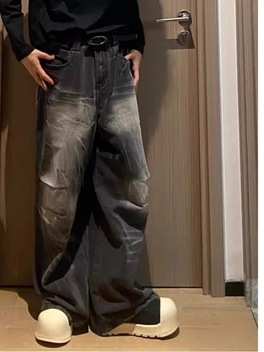 

American Sle Vintage Waed Cleanfit Men's High Street Trendy Jeans Dra Loose Straight Casual Pants Casual Jeans