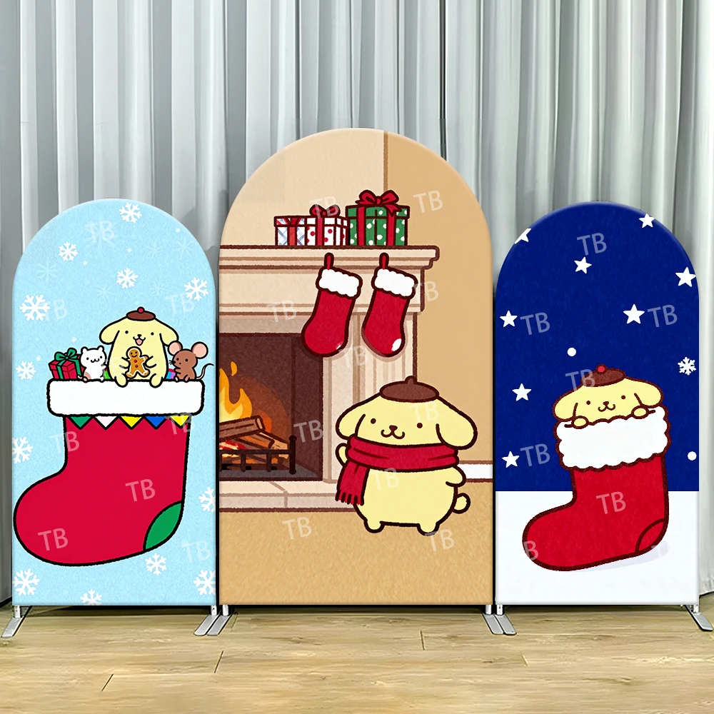 

Pom Pom Purin Arch Backdrop Cover Christmas Gifts Cute Festive Photo Booth Props for Holiday Parties & Home Decoration