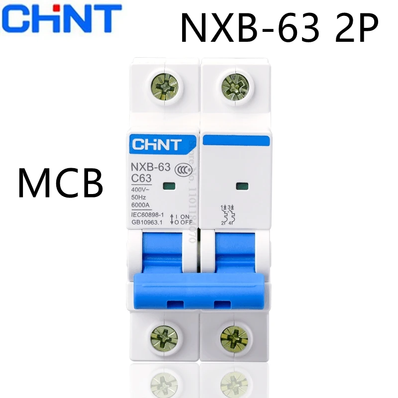 CHINT MCB NXB-63 2P 2A 10A 16A 32A 40A 63A Miniature Circuit Breaker C Curve AC 230/400V DIN Rail Mounting Miniature Household