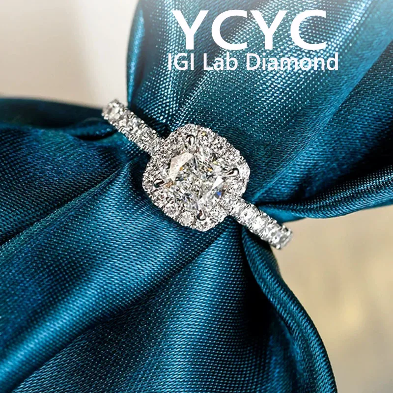 Popular Jewelry Cushion Cut Solid 14K White Gold Ring IGI Lab Grown Diamond Ring DEF VS1 Wedding & Engagement Ring Gift Party