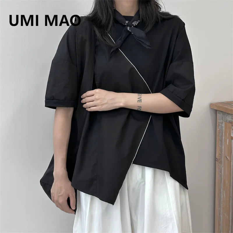 

UMI MAO Short Sleeve T-shirt Dark Spliced Women's 2024 Summer New Loose Fit Women's Y2K Top Trendy Clothes For Women Femme