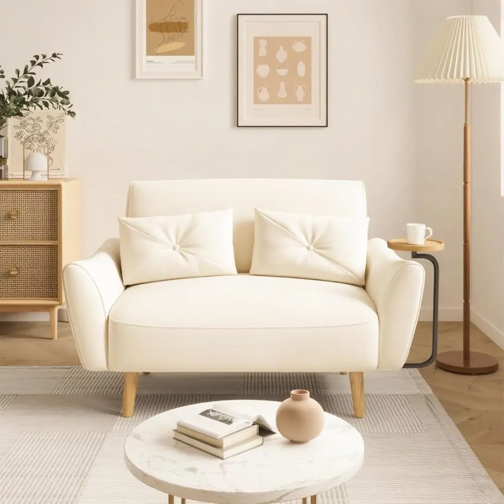 

47 Velvet Loveseat Sofa with Wooden Tray and Ergonomic Armrests, Ideal for Small Spaces, Living Room or Home Office, Easy Assemb