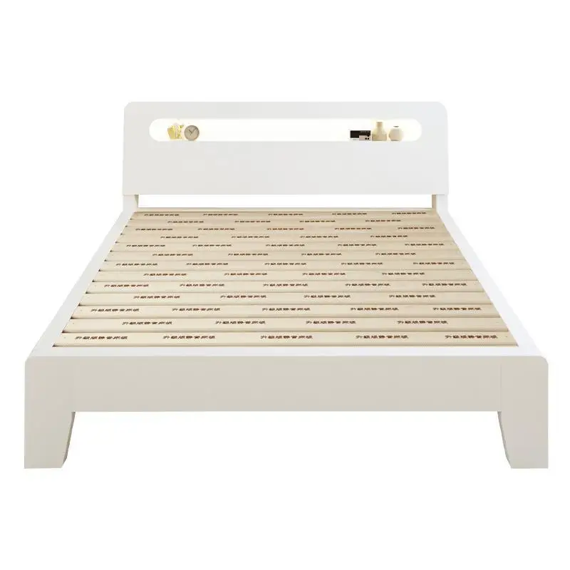 

Solid wood bed white cream wind 1.5 meters household double bed 1.8 master bedroom economy rental room single bed rack