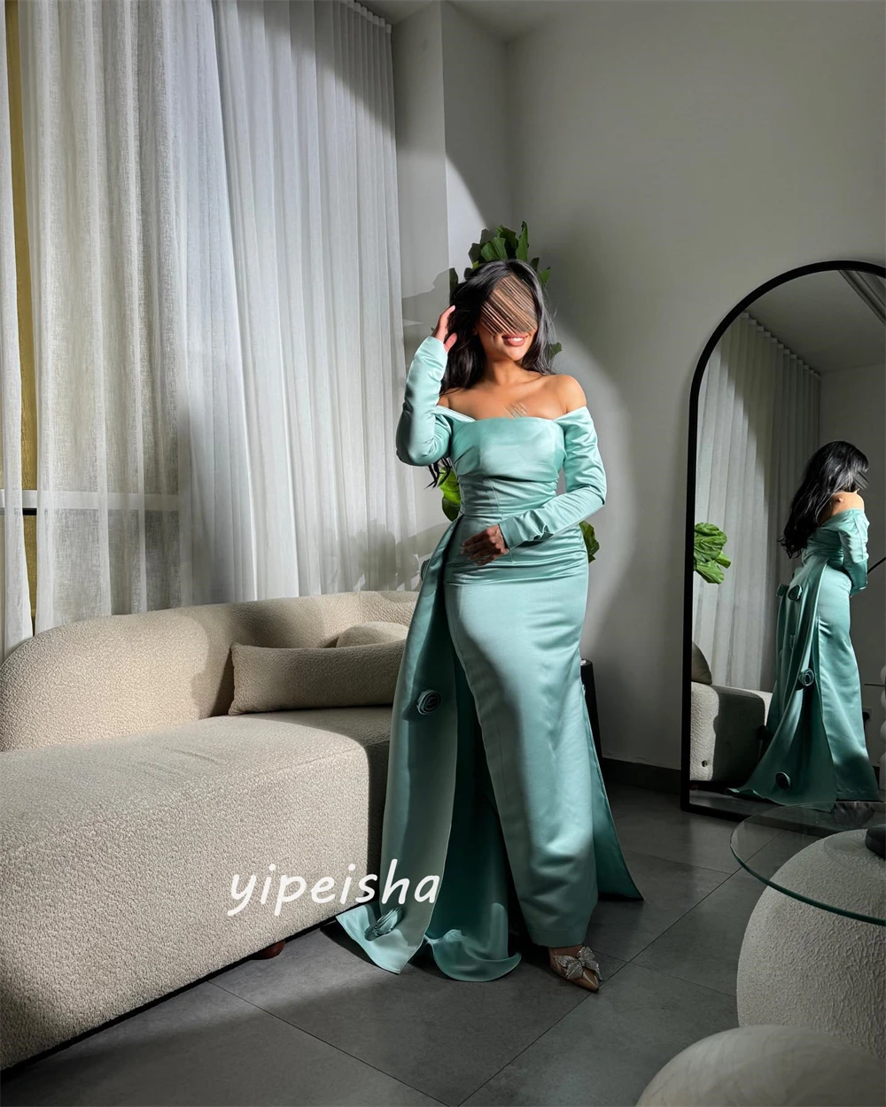 Customized High Quality  Exquisite Off The Shoulder Ball Gown Flowers Floor-Length Satin Bespoke Occasion Dresses Evening