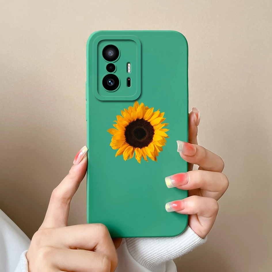 Phone Case For Xiaomi 11T Pro 11TPro Back Cover Sunflower Butterfly Matte Screen Protector Liquid Silicone For Xiaomi 11 T Funda