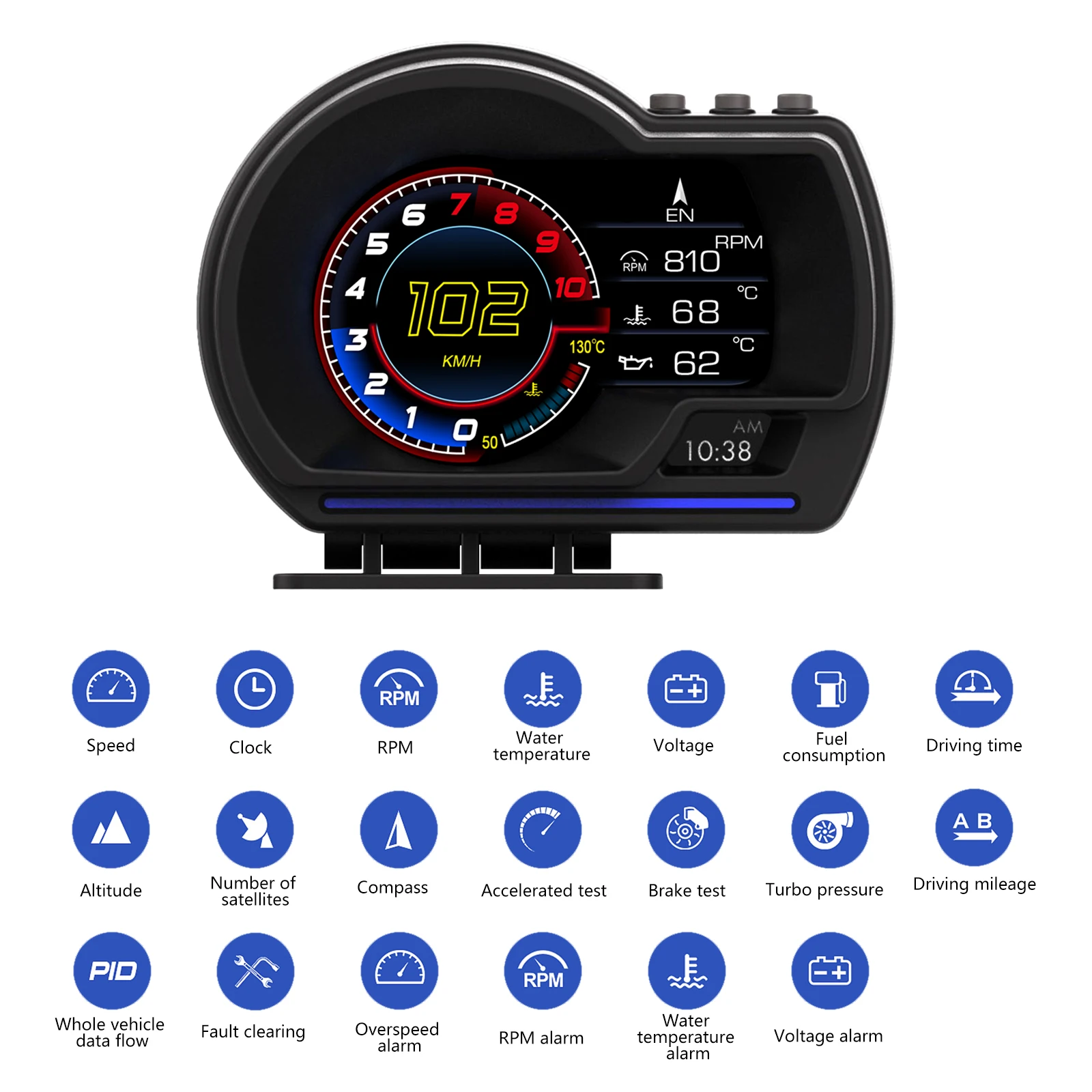 P6 Car Head up Display OBD II EUOBD Windshield Speedometer Projector Trip Computer Digital Odometer Security Alarm Water Temp