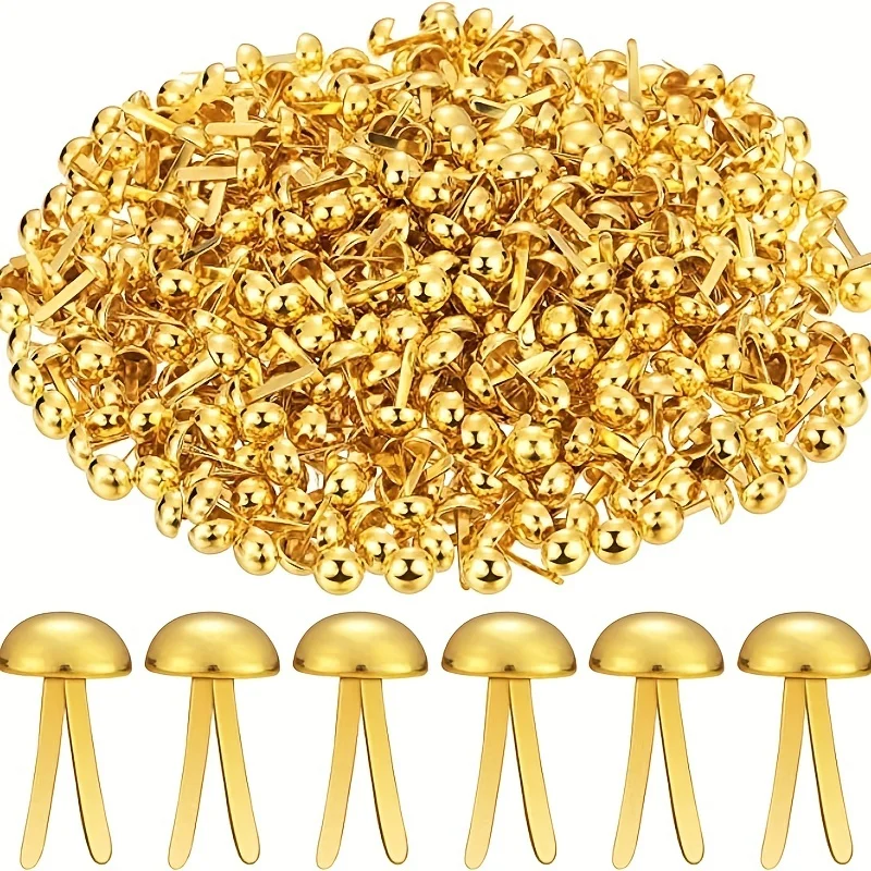 100Pcs Golden Round Metal Double Pins Fasteners for Scrapbook DIY Paper Craft School Supplies