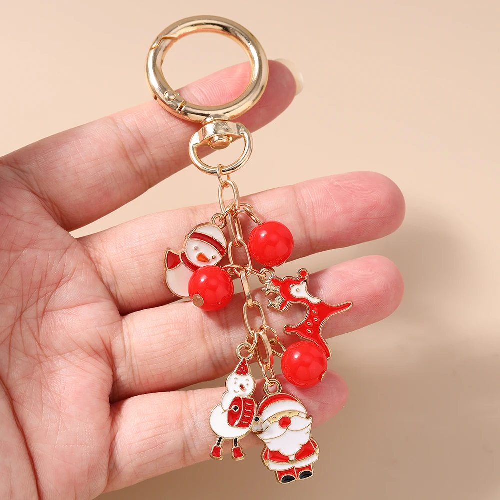 Aihua Niedlicher Y2K Weihnachts-Schlüsselanhänger mit Perlen, Weihnachtsbaum, Schneemann und Weihnachtsmann für Damen und Herren, Neujahrs-Schmuckgeschenke – Detail 12