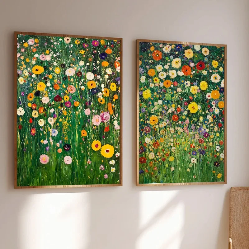 Multiple sizes 1pc frameless Canvas Painting,Floral Garden Village Night Tree Gustav Klimt Exhibition Poster Canvas Painting Pri